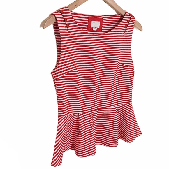Anthropologie Postmark Antonia Peplum Tank Red & White Striped Size Small - Picture 3 of 10